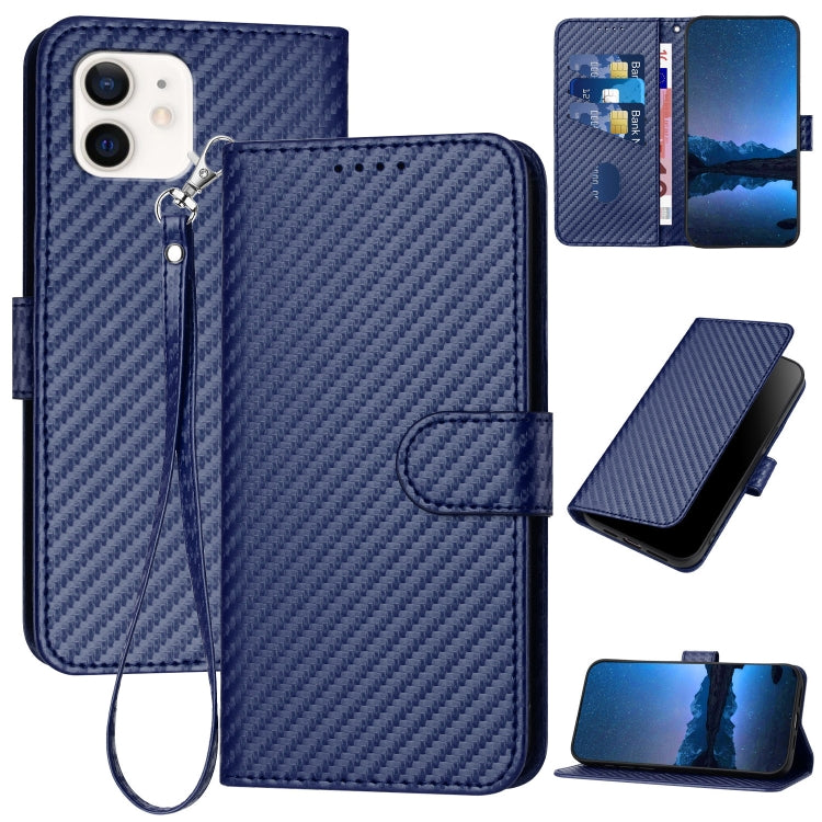 YX0070 Carbon Fiber Buckle Leather Phone Case with Lanyard, For iPhone 13, For iPhone 13 mini, For iPhone 12 / 12 Pro, For iPhone 12 Pro Max