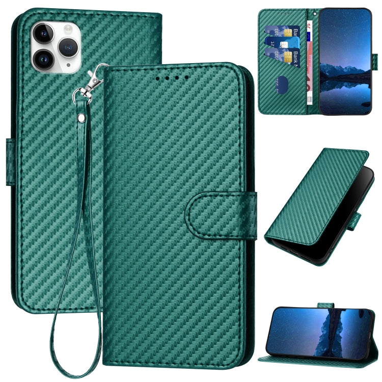 YX0070 Carbon Fiber Buckle Leather Phone Case with Lanyard, For iPhone 12 mini, For iPhone 11 Pro Max, For iPhone 11, For iPhone 11 Pro