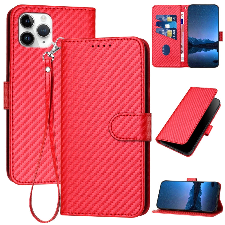 YX0070 Carbon Fiber Buckle Leather Phone Case with Lanyard, For iPhone 12 mini, For iPhone 11 Pro Max, For iPhone 11, For iPhone 11 Pro