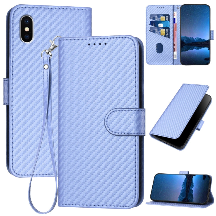 YX0070 Carbon Fiber Buckle Leather Phone Case with Lanyard, For iPhone X / XS, For iPhone XR, For iPhone XS Max, For iPhone 8 Plus / 7 Plus