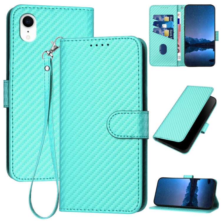 YX0070 Carbon Fiber Buckle Leather Phone Case with Lanyard, For iPhone X / XS, For iPhone XR, For iPhone XS Max, For iPhone 8 Plus / 7 Plus