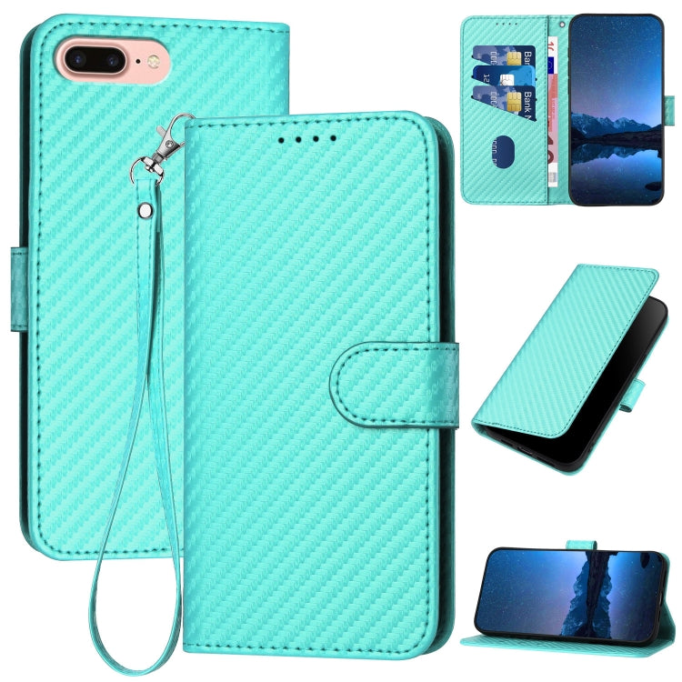 YX0070 Carbon Fiber Buckle Leather Phone Case with Lanyard, For iPhone X / XS, For iPhone XR, For iPhone XS Max, For iPhone 8 Plus / 7 Plus