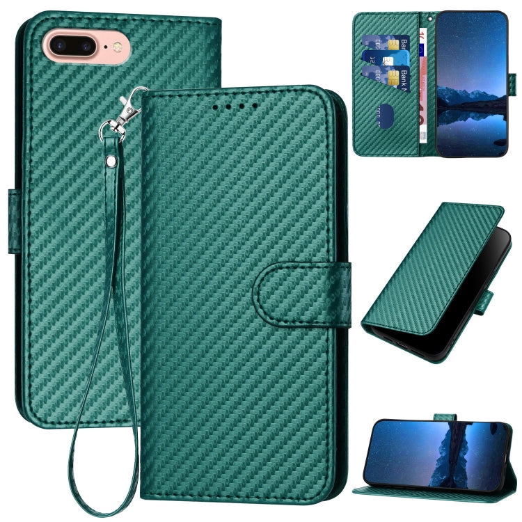 YX0070 Carbon Fiber Buckle Leather Phone Case with Lanyard, For iPhone X / XS, For iPhone XR, For iPhone XS Max, For iPhone 8 Plus / 7 Plus