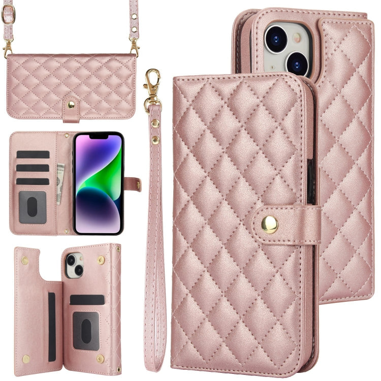 Crossbody Multifunction Rhombic Leather Phone Case, For iPhone 14 Plus, For iPhone 14 / 13, For iPhone 14 Pro, For iPhone 14 Pro Max