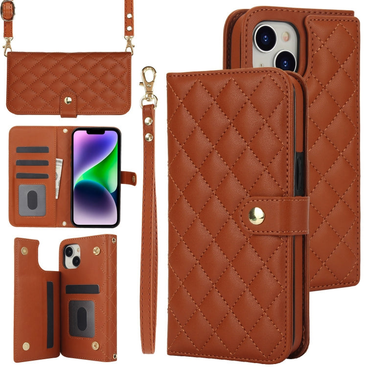 Crossbody Multifunction Rhombic Leather Phone Case, For iPhone 14 Plus, For iPhone 14 / 13, For iPhone 14 Pro, For iPhone 14 Pro Max