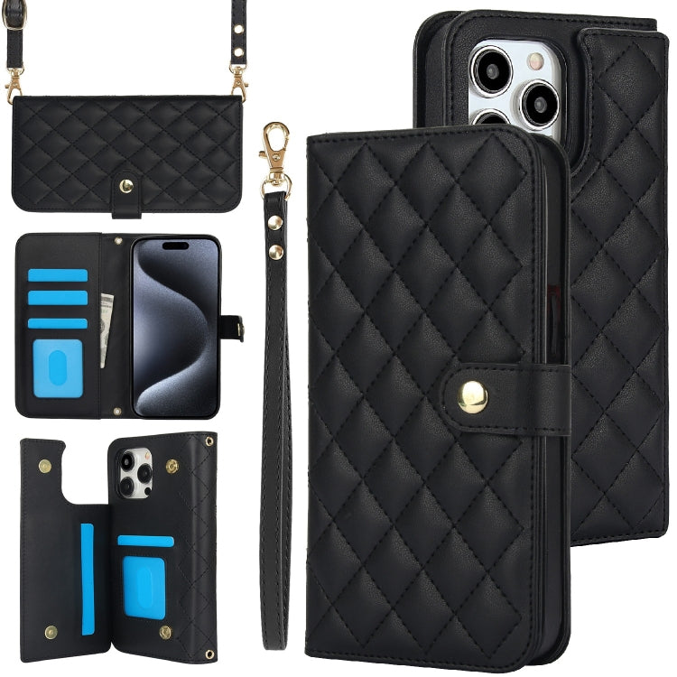 Crossbody Multifunction Rhombic Leather Phone Case, For iPhone 14 Plus, For iPhone 14 / 13, For iPhone 14 Pro, For iPhone 14 Pro Max