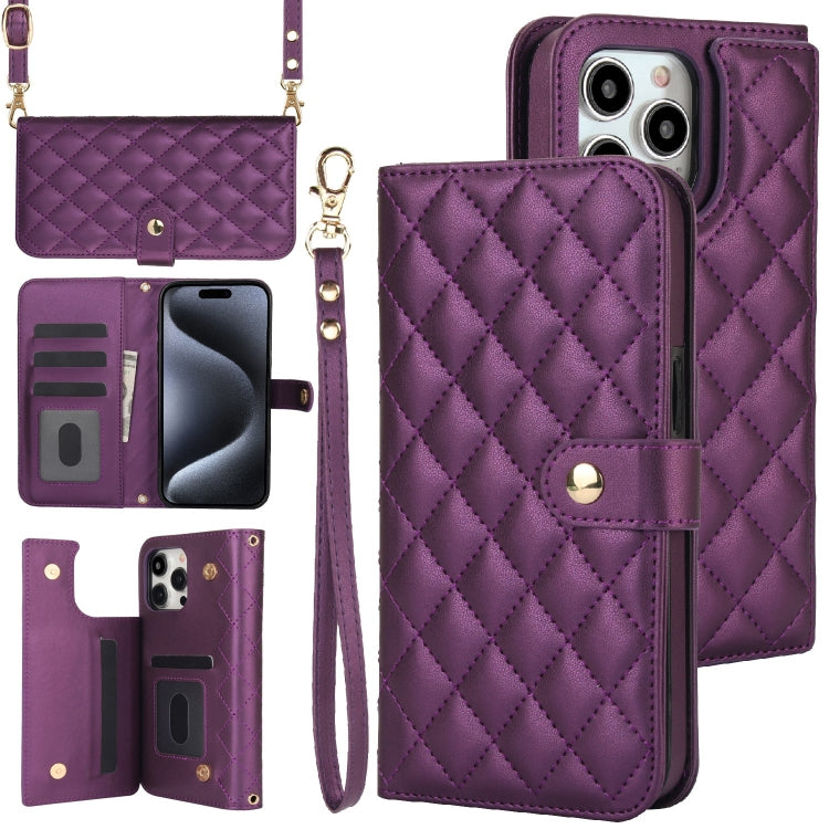 Crossbody Multifunction Rhombic Leather Phone Case, For iPhone 14 Plus, For iPhone 14 / 13, For iPhone 14 Pro, For iPhone 14 Pro Max