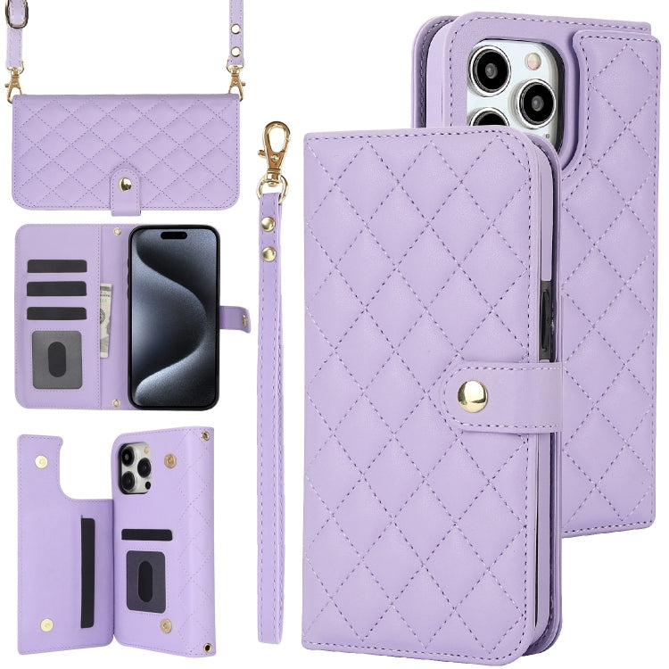 Crossbody Multifunction Rhombic Leather Phone Case, For iPhone 14 Plus, For iPhone 14 / 13, For iPhone 14 Pro, For iPhone 14 Pro Max