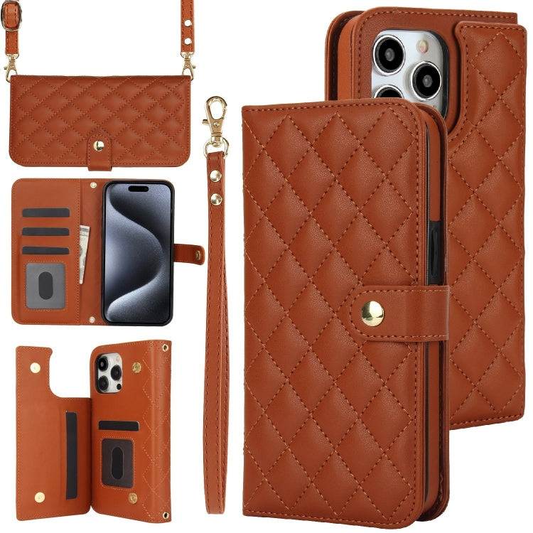 Crossbody Multifunction Rhombic Leather Phone Case, For iPhone 14 Plus, For iPhone 14 / 13, For iPhone 14 Pro, For iPhone 14 Pro Max