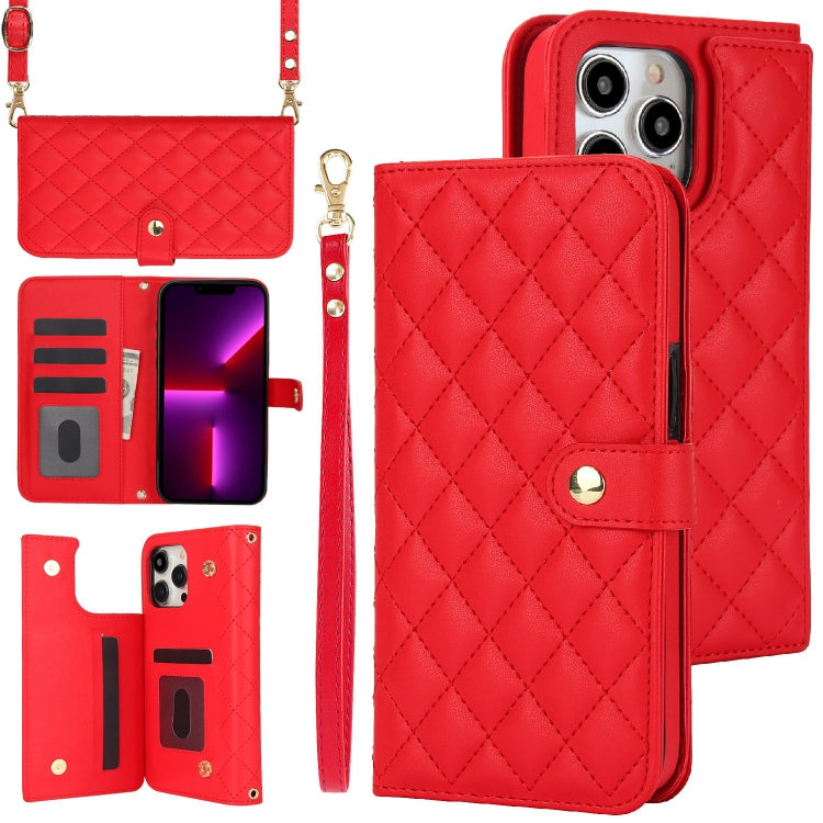 Crossbody Multifunction Rhombic Leather Phone Case, For iPhone 12 / 12 Pro, For iPhone 12 Pro Max, For iPhone 12 mini, For iPhone 11 Pro Max