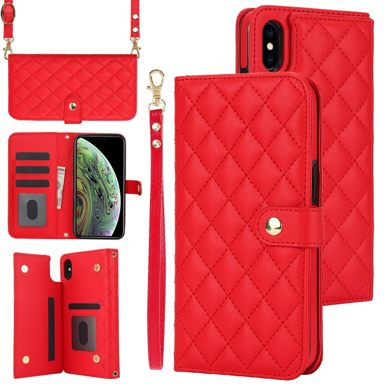 Crossbody Multifunction Rhombic Leather Phone Case, For iPhone 11, For iPhone 11 Pro, For iPhone X / XS, For iPhone XR