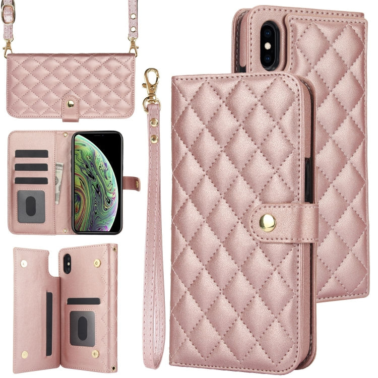 Crossbody Multifunction Rhombic Leather Phone Case, For iPhone 11, For iPhone 11 Pro, For iPhone X / XS, For iPhone XR