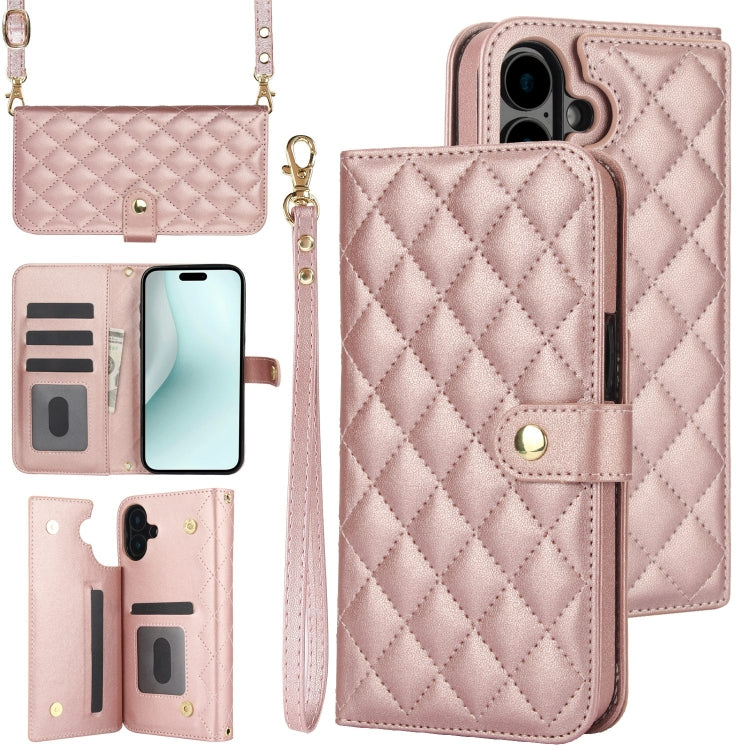 Crossbody Multifunction Rhombic Leather Phone Case, For iPhone 16 Pro Max, For iPhone 16 Pro, For iPhone 16 Plus, For iPhone 16