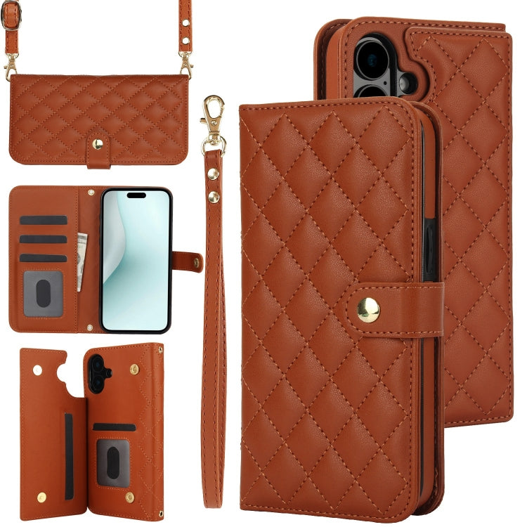 Crossbody Multifunction Rhombic Leather Phone Case, For iPhone 16 Pro Max, For iPhone 16 Pro, For iPhone 16 Plus, For iPhone 16