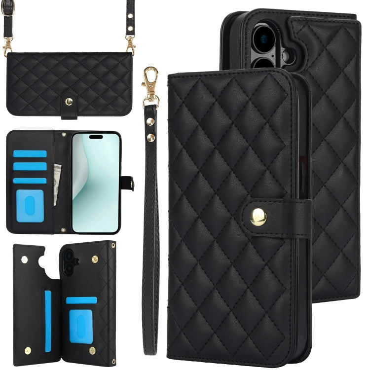 Crossbody Multifunction Rhombic Leather Phone Case, For iPhone 16 Pro Max, For iPhone 16 Pro, For iPhone 16 Plus, For iPhone 16