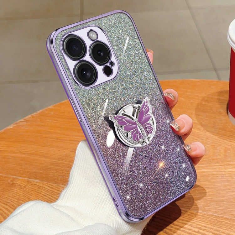 Plated Gradient Glitter Butterfly Holder TPU Phone Case, For iPhone 16 Pro Max, For iPhone 16 Pro, For iPhone 16 Plus, For iPhone 16, For iPhone 15 Pro Max, For iPhone 15 Pro