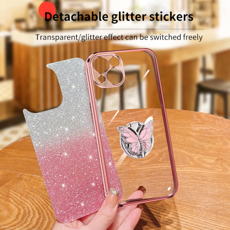 Plated Gradient Glitter Butterfly Holder TPU Phone Case, For iPhone 15 Plus, For iPhone 15, For iPhone 14 Plus, For iPhone 14, For iPhone 14 Pro, For iPhone 14 Pro Max