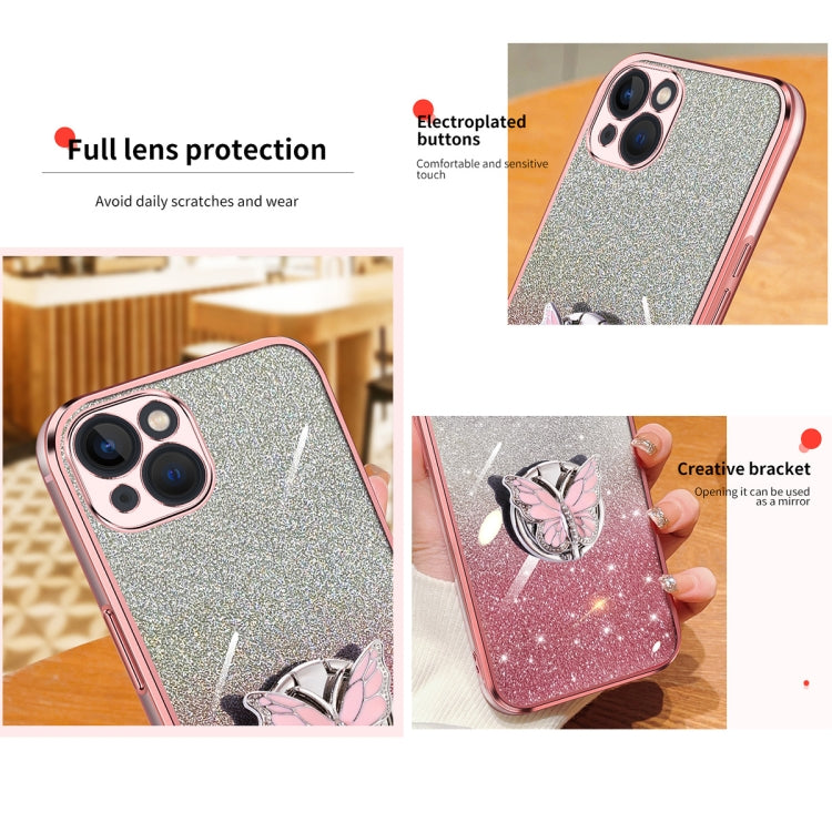 Plated Gradient Glitter Butterfly Holder TPU Phone Case, For iPhone 15 Plus, For iPhone 15, For iPhone 14 Plus, For iPhone 14, For iPhone 14 Pro, For iPhone 14 Pro Max