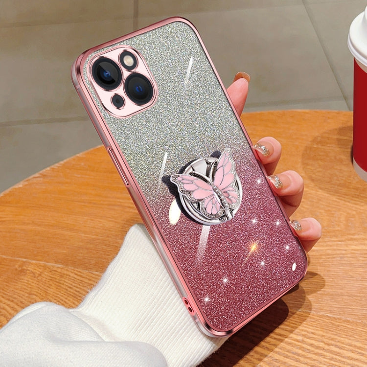 Plated Gradient Glitter Butterfly Holder TPU Phone Case, For iPhone 15 Plus, For iPhone 15, For iPhone 14 Plus, For iPhone 14, For iPhone 14 Pro, For iPhone 14 Pro Max