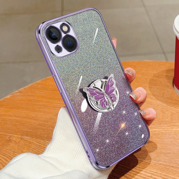 Plated Gradient Glitter Butterfly Holder TPU Phone Case, For iPhone 15 Plus, For iPhone 15, For iPhone 14 Plus, For iPhone 14, For iPhone 14 Pro, For iPhone 14 Pro Max