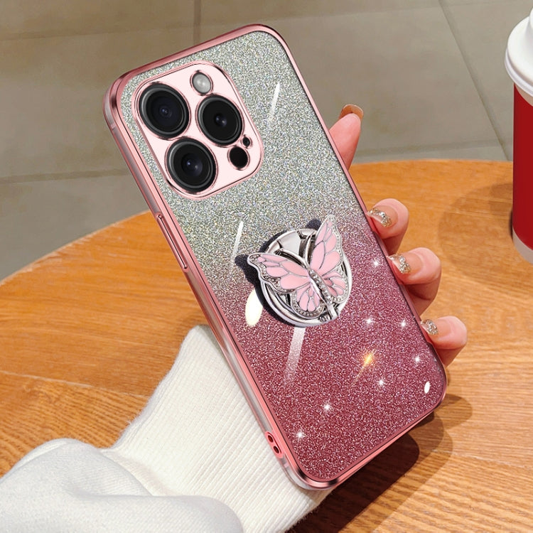 Plated Gradient Glitter Butterfly Holder TPU Phone Case, For iPhone 15 Plus, For iPhone 15, For iPhone 14 Plus, For iPhone 14, For iPhone 14 Pro, For iPhone 14 Pro Max