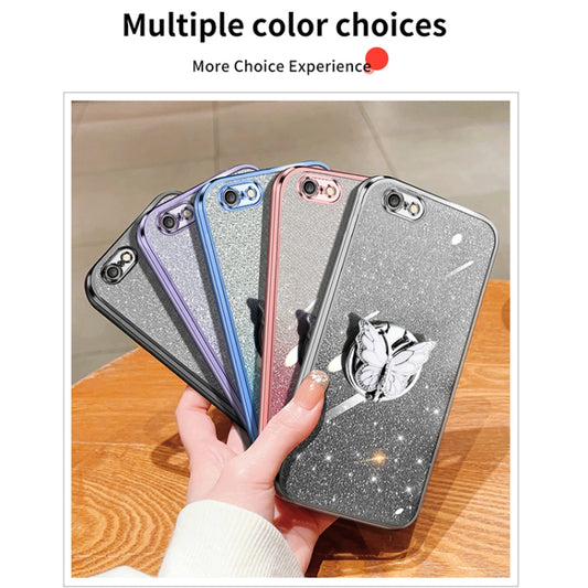 Plated Gradient Glitter Butterfly Holder TPU Phone Case, For iPhone 7 / 8 / SE 2022, For iPhone 13 Pro Max, For iPhone 13 Pro, For iPhone 13, For iPhone 13 mini, For iPhone 12