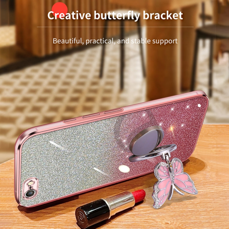 Plated Gradient Glitter Butterfly Holder TPU Phone Case, For iPhone 7 / 8 / SE 2022, For iPhone 13 Pro Max, For iPhone 13 Pro, For iPhone 13, For iPhone 13 mini, For iPhone 12