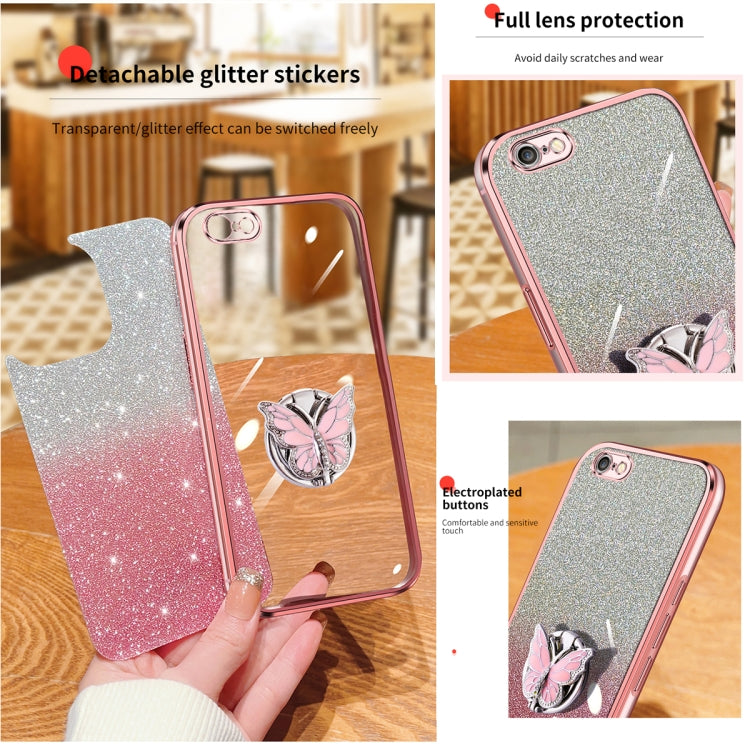 Plated Gradient Glitter Butterfly Holder TPU Phone Case, For iPhone 7 / 8 / SE 2022, For iPhone 13 Pro Max, For iPhone 13 Pro, For iPhone 13, For iPhone 13 mini, For iPhone 12