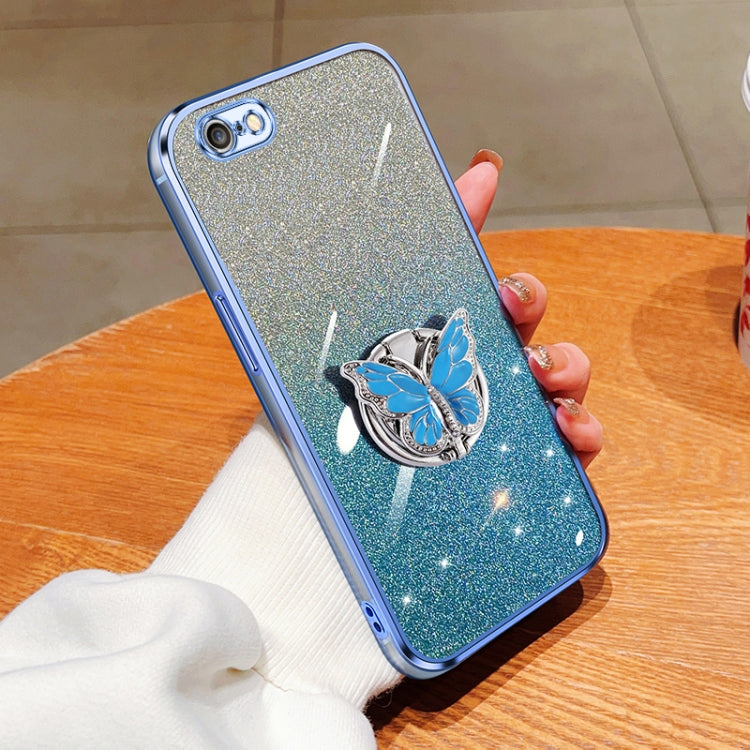 Plated Gradient Glitter Butterfly Holder TPU Phone Case, For iPhone 7 / 8 / SE 2022, For iPhone 13 Pro Max, For iPhone 13 Pro, For iPhone 13, For iPhone 13 mini, For iPhone 12