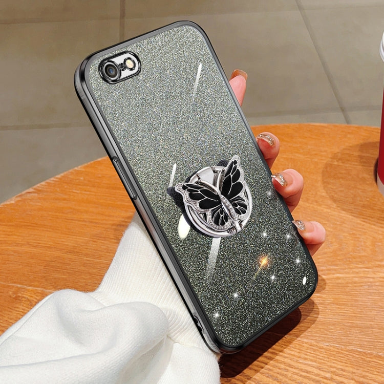 Plated Gradient Glitter Butterfly Holder TPU Phone Case, For iPhone 7 / 8 / SE 2022, For iPhone 13 Pro Max, For iPhone 13 Pro, For iPhone 13, For iPhone 13 mini, For iPhone 12