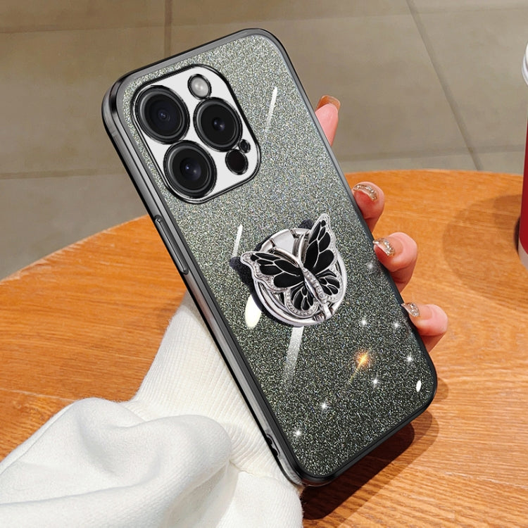 Plated Gradient Glitter Butterfly Holder TPU Phone Case, For iPhone 7 / 8 / SE 2022, For iPhone 13 Pro Max, For iPhone 13 Pro, For iPhone 13, For iPhone 13 mini, For iPhone 12