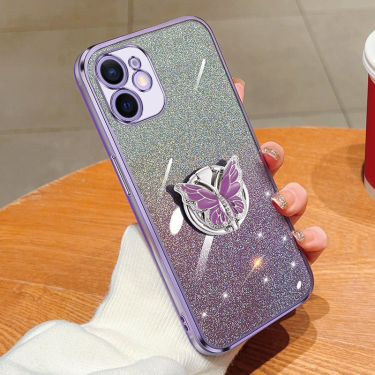 Plated Gradient Glitter Butterfly Holder TPU Phone Case, For iPhone 12 Pro Max, For iPhone 12 Pro, For iPhone 12 mini, For iPhone 11 Pro Max, For iPhone 11, For iPhone 11 Pro