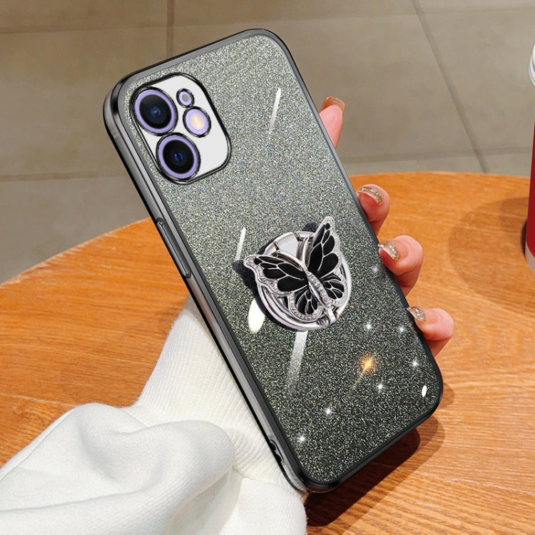 Plated Gradient Glitter Butterfly Holder TPU Phone Case, For iPhone 12 Pro Max, For iPhone 12 Pro, For iPhone 12 mini, For iPhone 11 Pro Max, For iPhone 11, For iPhone 11 Pro