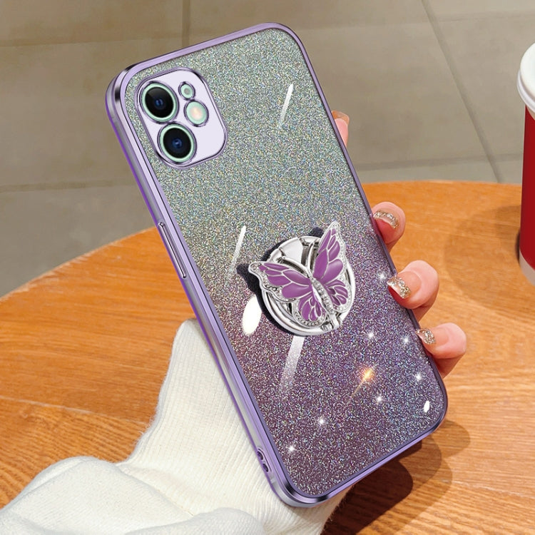 Plated Gradient Glitter Butterfly Holder TPU Phone Case, For iPhone 12 Pro Max, For iPhone 12 Pro, For iPhone 12 mini, For iPhone 11 Pro Max, For iPhone 11, For iPhone 11 Pro