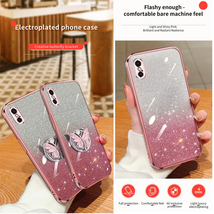 Plated Gradient Glitter Butterfly Holder TPU Phone Case, For iPhone X / XS, For iPhone XR, For iPhone XS Max, For iPhone 7 Plus / 8 Plus