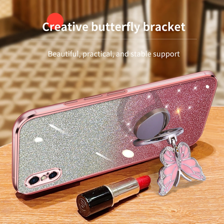 Plated Gradient Glitter Butterfly Holder TPU Phone Case, For iPhone X / XS, For iPhone XR, For iPhone XS Max, For iPhone 7 Plus / 8 Plus