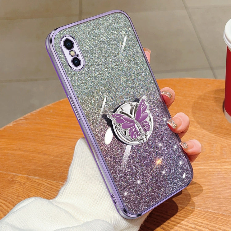 Plated Gradient Glitter Butterfly Holder TPU Phone Case, For iPhone X / XS, For iPhone XR, For iPhone XS Max, For iPhone 7 Plus / 8 Plus