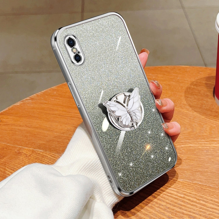 Plated Gradient Glitter Butterfly Holder TPU Phone Case, For iPhone X / XS, For iPhone XR, For iPhone XS Max, For iPhone 7 Plus / 8 Plus