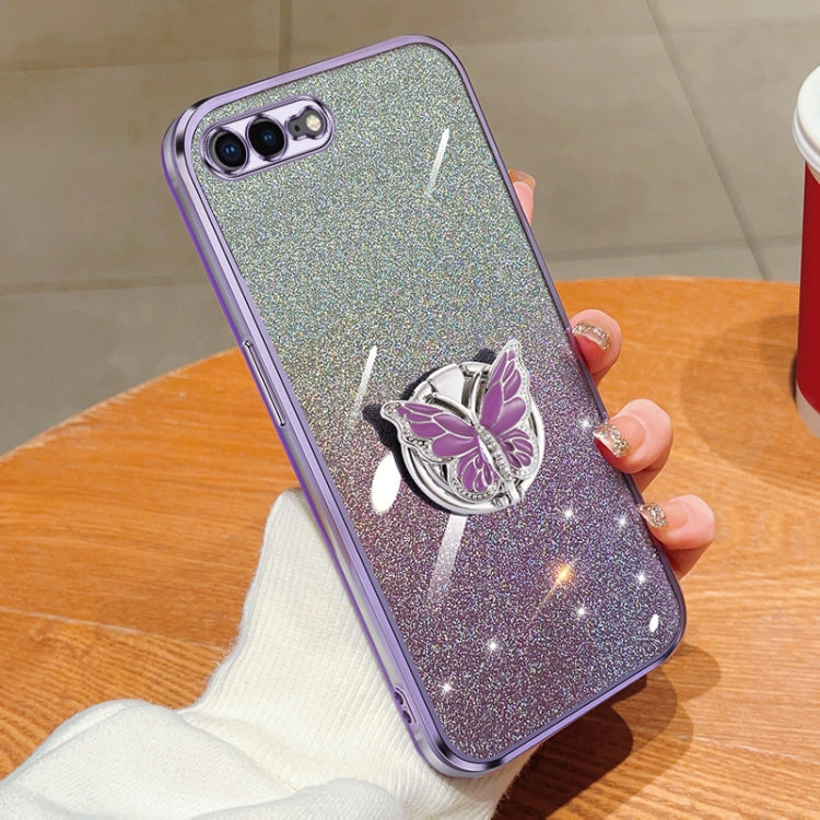 Plated Gradient Glitter Butterfly Holder TPU Phone Case, For iPhone X / XS, For iPhone XR, For iPhone XS Max, For iPhone 7 Plus / 8 Plus