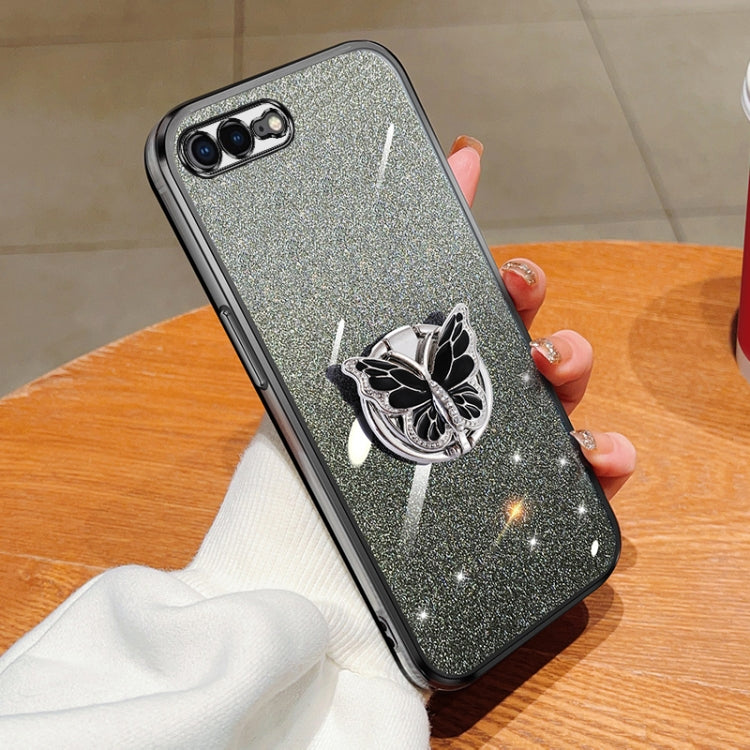 Plated Gradient Glitter Butterfly Holder TPU Phone Case, For iPhone X / XS, For iPhone XR, For iPhone XS Max, For iPhone 7 Plus / 8 Plus