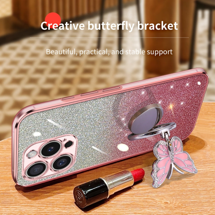 Plated Gradient Glitter Butterfly Holder TPU Phone Case, For iPhone 16 Pro Max, For iPhone 16 Pro, For iPhone 16 Plus, For iPhone 16, For iPhone 15 Pro Max, For iPhone 15 Pro