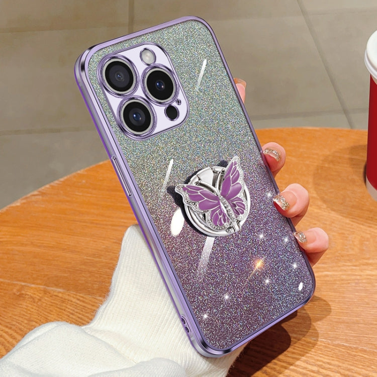 Plated Gradient Glitter Butterfly Holder TPU Phone Case, For iPhone 16 Pro Max, For iPhone 16 Pro, For iPhone 16 Plus, For iPhone 16, For iPhone 15 Pro Max, For iPhone 15 Pro