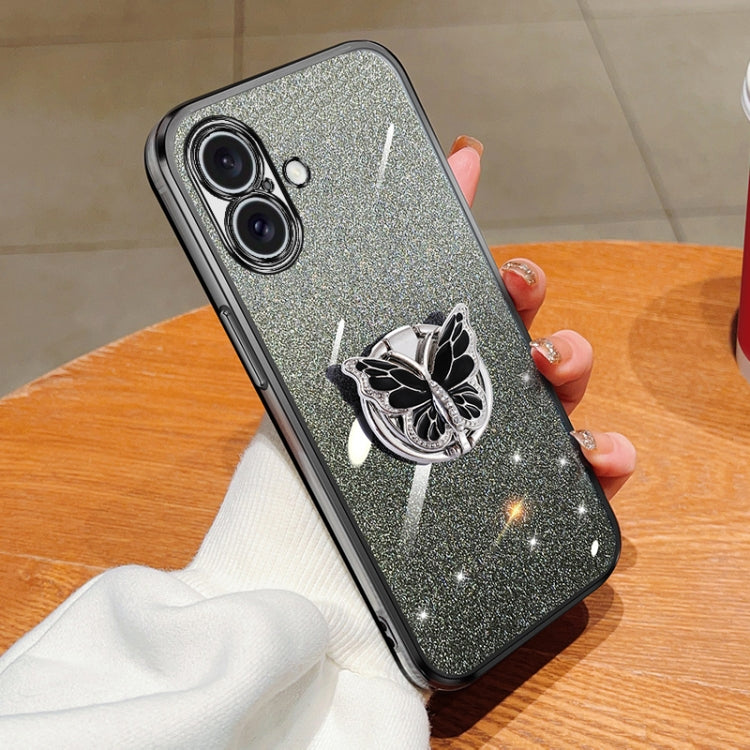 Plated Gradient Glitter Butterfly Holder TPU Phone Case, For iPhone 16 Pro Max, For iPhone 16 Pro, For iPhone 16 Plus, For iPhone 16, For iPhone 15 Pro Max, For iPhone 15 Pro