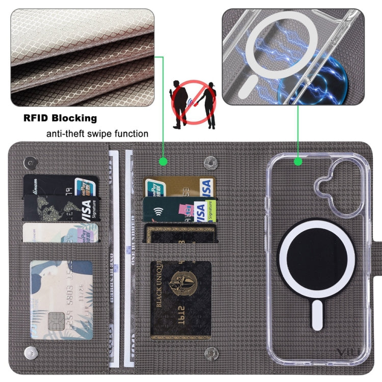 ViLi GHA-C Series RFID MagSafe Magnetic Flip Leather Phone Case, For iPhone 16 Pro Max, For iPhone 16 Pro, For iPhone 16 Plus, For iPhone 16, For iPhone 15 Pro Max, For iPhone 15 Pro