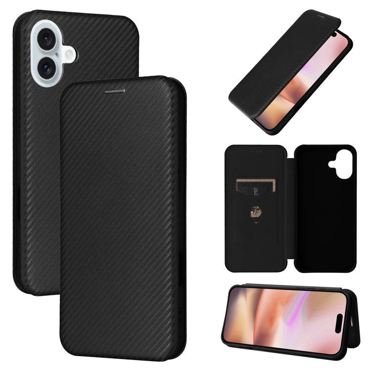 Carbon Fiber Texture Flip Leather Phone Case, For iPhone 16 Pro Max, For iPhone 16 Pro, For iPhone 16 Plus, For iPhone 16, iPhone 16e