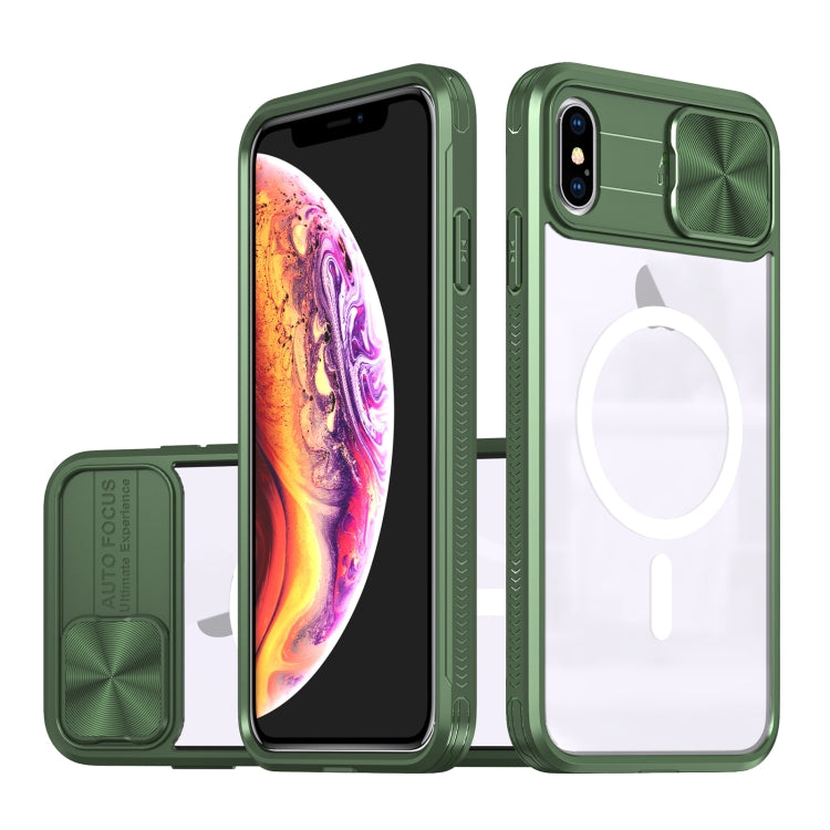 Clear Acrylic + PC + TPU MagSafe Lens Sliding Cover Full Coverage Phone Case, For iPhone XS Max