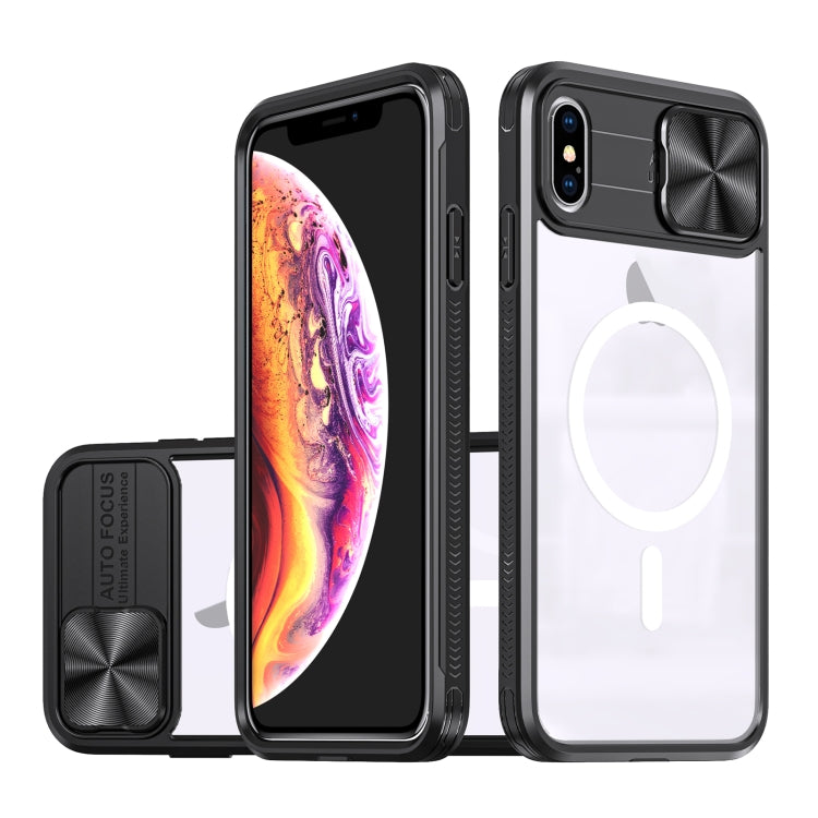 Clear Acrylic + PC + TPU MagSafe Lens Sliding Cover Full Coverage Phone Case, For iPhone XS Max