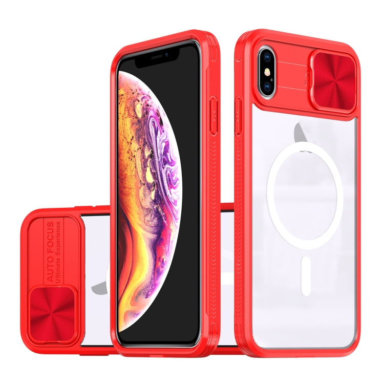 Clear Acrylic + PC + TPU MagSafe Lens Sliding Cover Full Coverage Phone Case, For iPhone XS Max