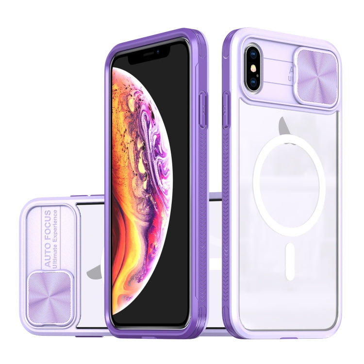 Clear Acrylic + PC + TPU MagSafe Lens Sliding Cover Full Coverage Phone Case, For iPhone XS Max