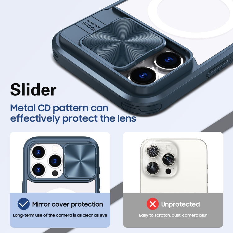 Clear Acrylic + PC + TPU MagSafe Lens Sliding Cover Full Coverage Phone Case, For iPhone 16 Pro Max, For iPhone 16 Pro, For iPhone 16 Plus, For iPhone 16